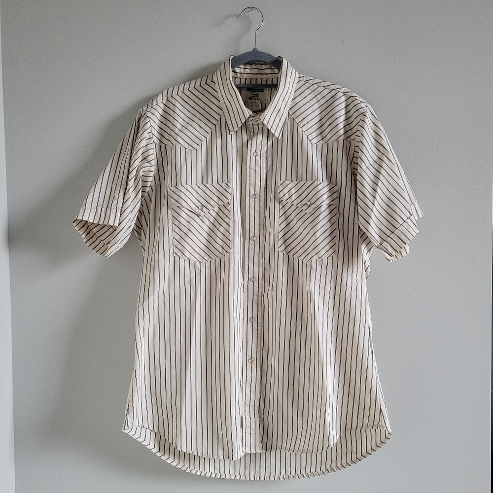 Vintage Ruddock Flying Ranchwear Stripe Short Sleeve Pearl Snap Button Shirt XLT